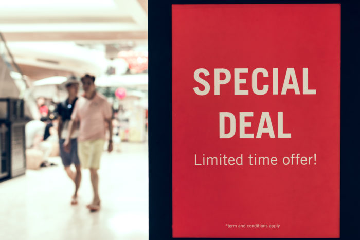 special deal sign on store window