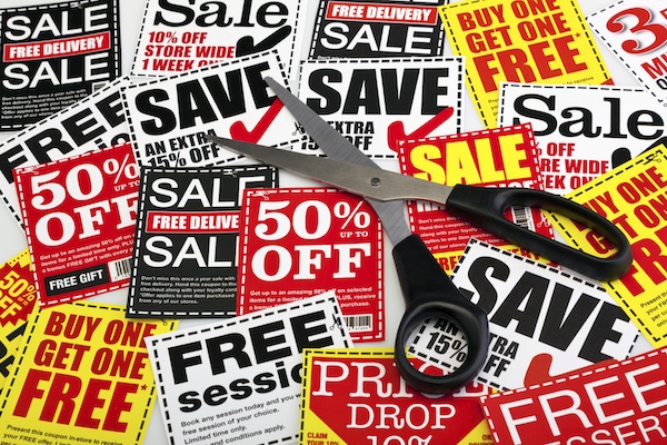 Coupon vouchers with scissors
