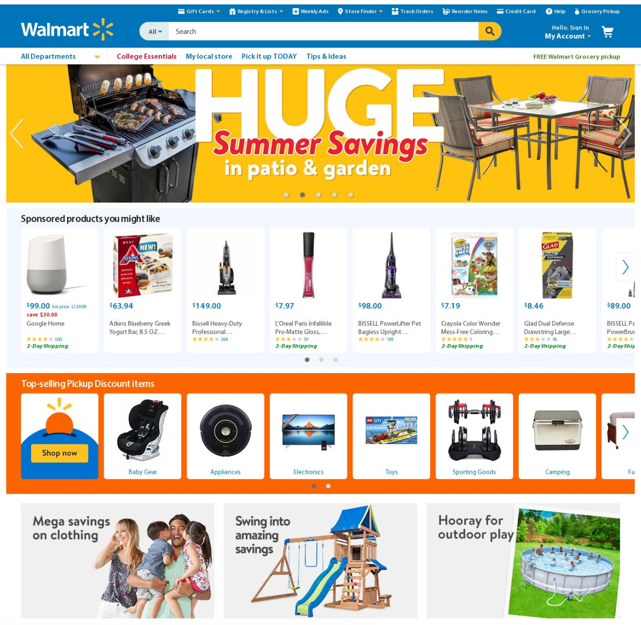 An image of Walmart's homepage on Prime Day 2017.