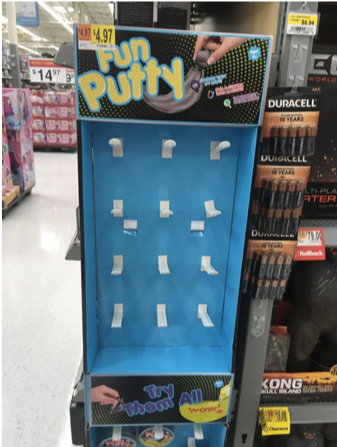 Fun putty display that is out-of-stock at Walmart