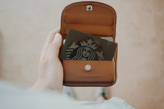 Wallet with a brand loyalty card showing