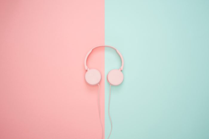 Pink and blue headphones